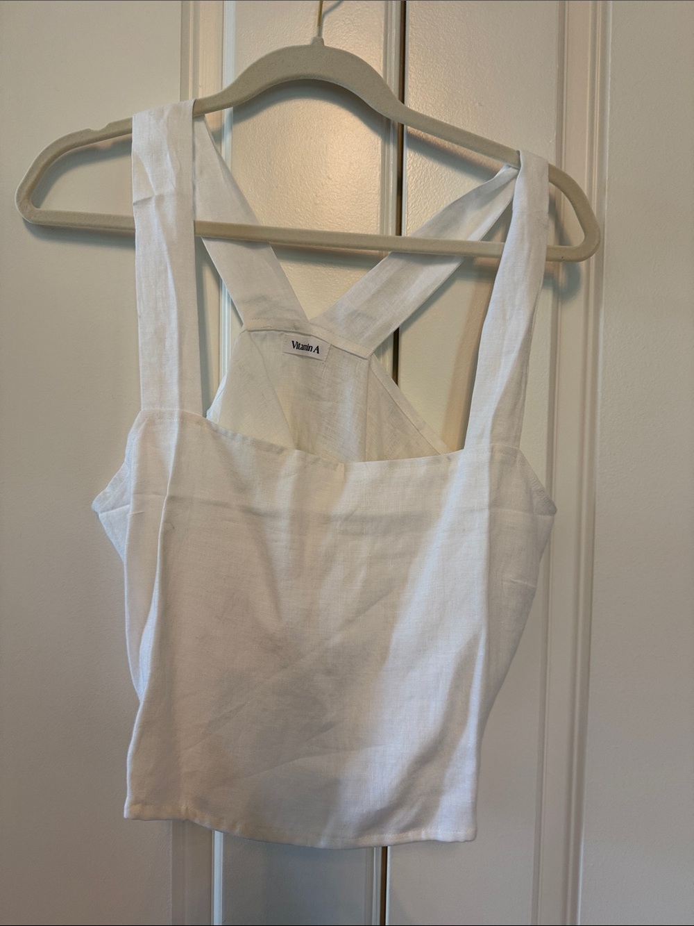 Vitamin A White Linen Square-Back Crop Camisole